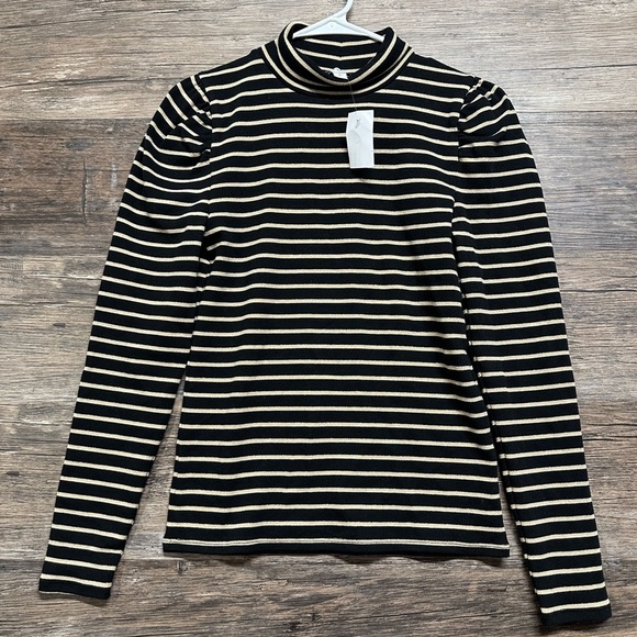 J. Crew Tops - J. Crew Black and Tan Fitted Ribbed Long Sleeve Tee